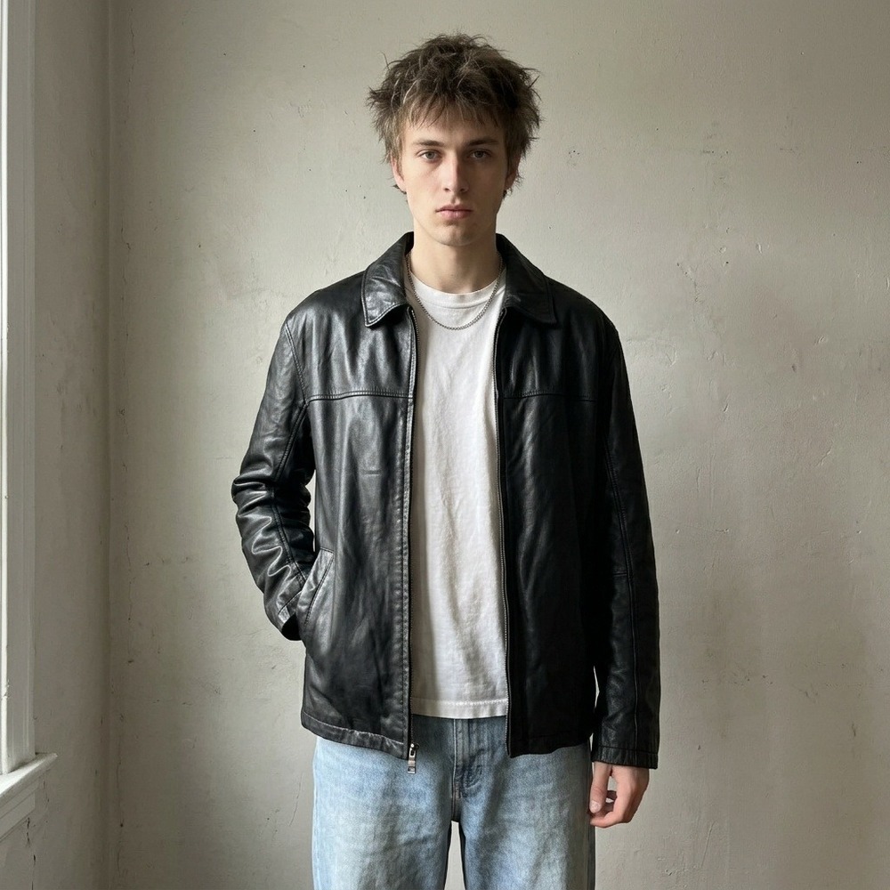 Vintage 90s Knoles & Carter Mens Jacket XL Black Italian Lamb Skin Leather Moto
